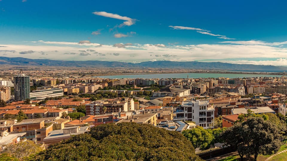 Panorama of the Villanova district in the city of Cagliari. Sardinia, Italy