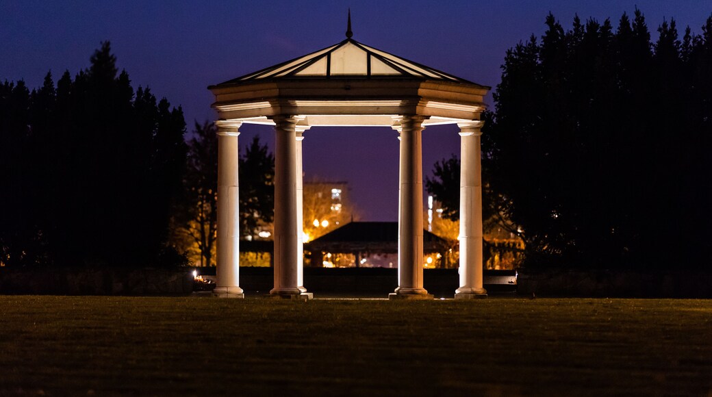 View at an illuminated gazebo in a a Central Park of Hillsboro