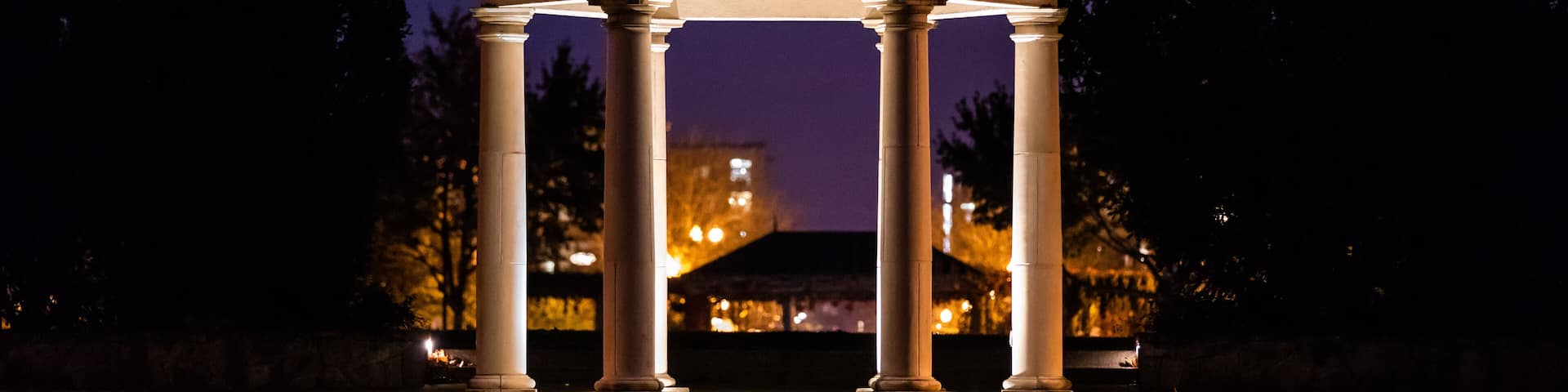 View at an illuminated gazebo in a a Central Park of Hillsboro