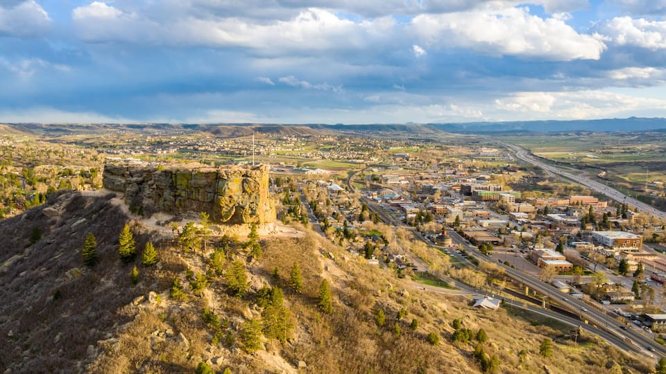 Aerial view of main street downtown Castle Rock