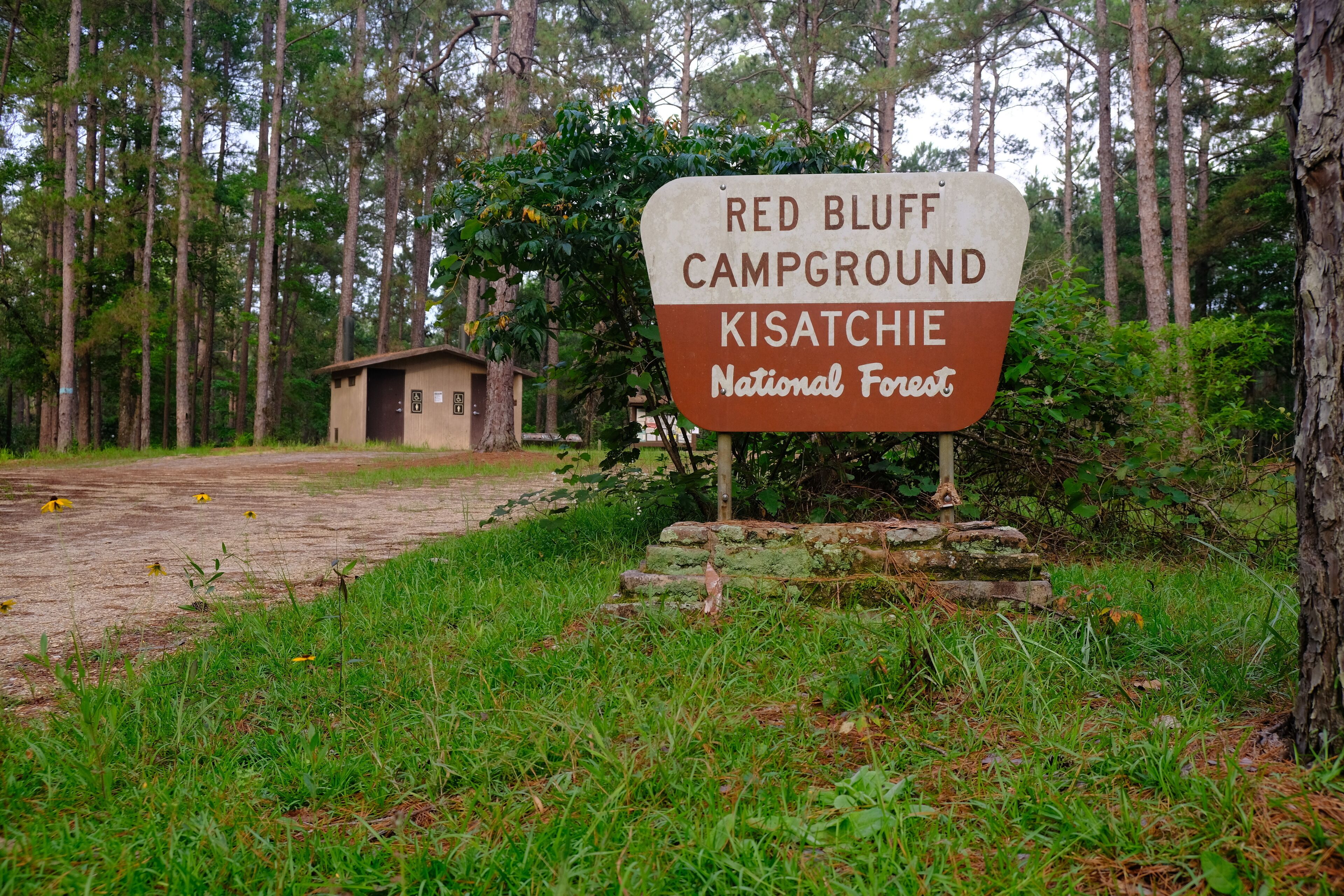 A sign for Red Bluff Campground in Kisatchie National Forest.