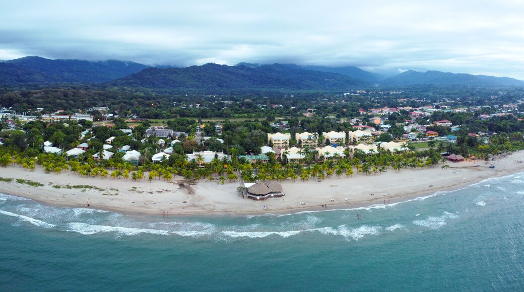 A coastal view of the town and the Caribbean Sea in Tela, Honduras