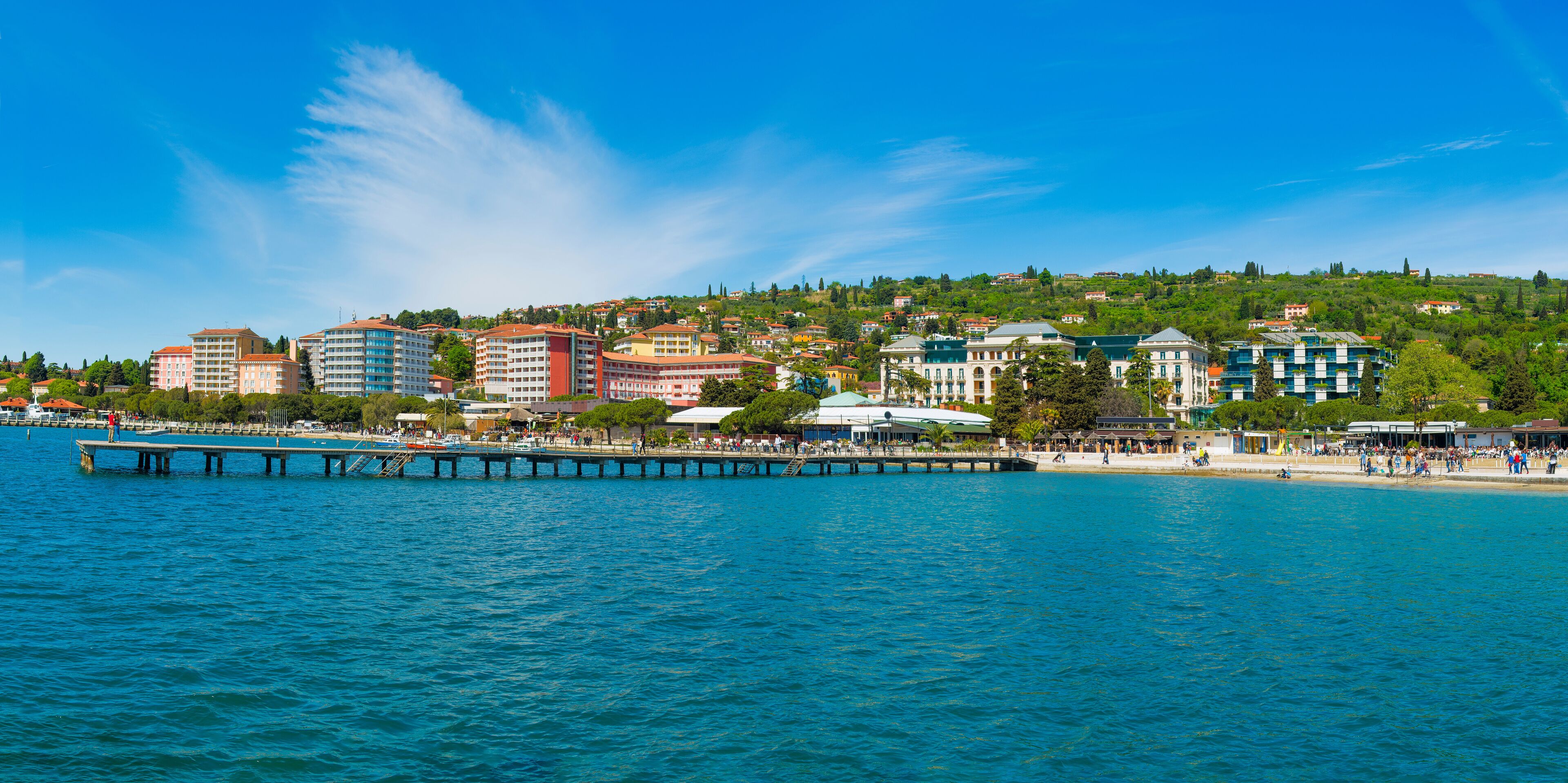 Portoroz riviera, Slovenia with luxury hotels on the seafront, 70MP XXXL panorama