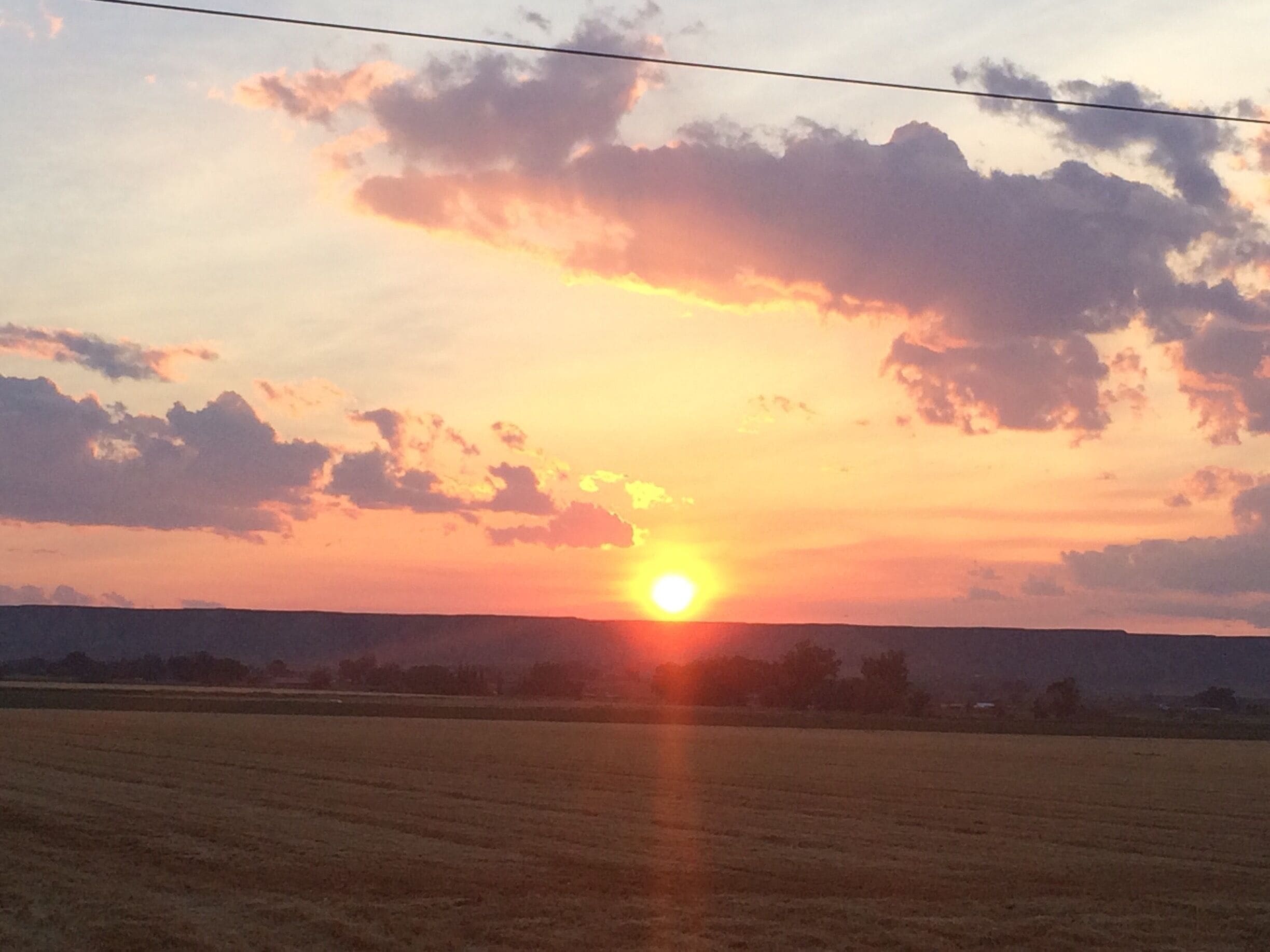 Sun setting on harvested barley crops. 
