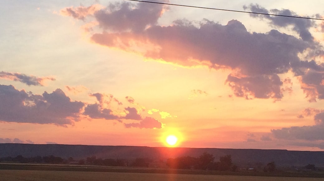 Sun setting on harvested barley crops.