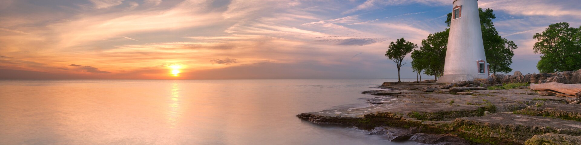 Marblehead Lighthouse on Lake Erie, USA at sunrise