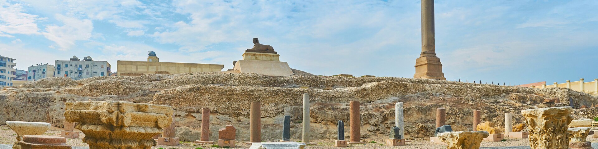 Panorama with Pompey's Pillar and sphinx, Alexandria, Egypt