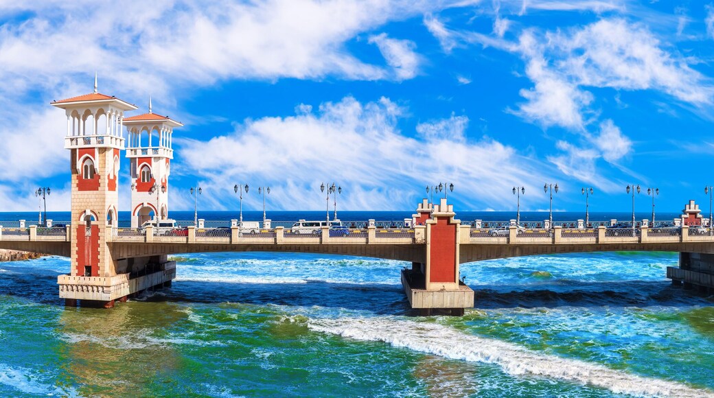 View on the Stanley Bridge, famous landmark of Alexandria, unique panorama of Egypt