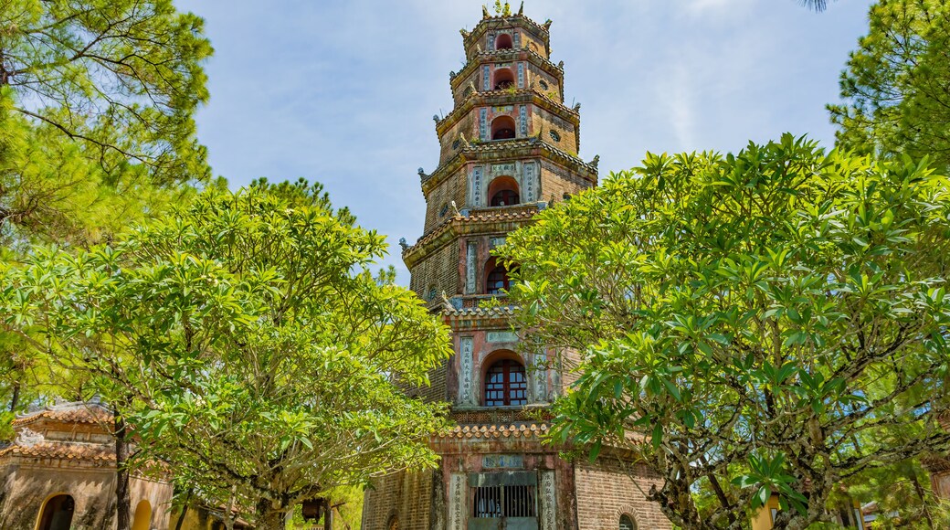 Beautiful daytime view of the historic Thien Mu Pagoda tower in Hue ancient capital, Vietnam.