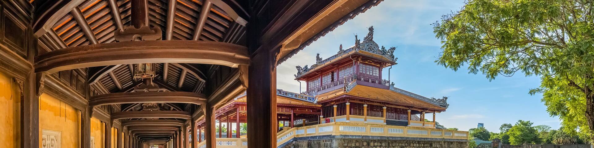 Wonderful view of the Quang Minh palace within the Citadel in Hue, Vietnam. Imperial Royal Palace of Nguyen dynasty in Hue.
