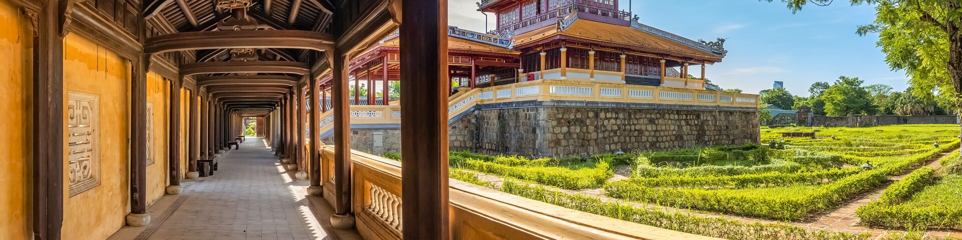Wonderful view of the Quang Minh palace within the Citadel in Hue, Vietnam. Imperial Royal Palace of Nguyen dynasty in Hue.