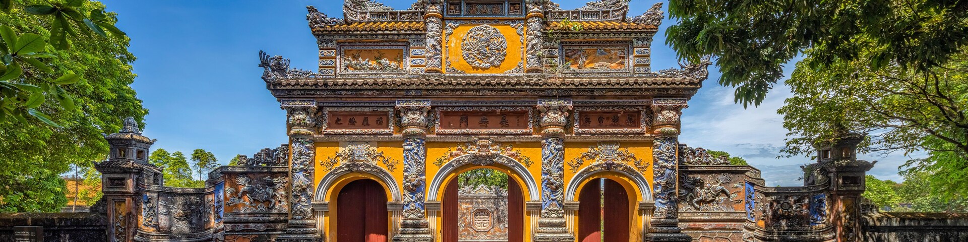Wonderful view of the Truong Sanh palace within the Citadel in Hue, Vietnam. Imperial Royal Palace of Nguyen dynasty in Hue.