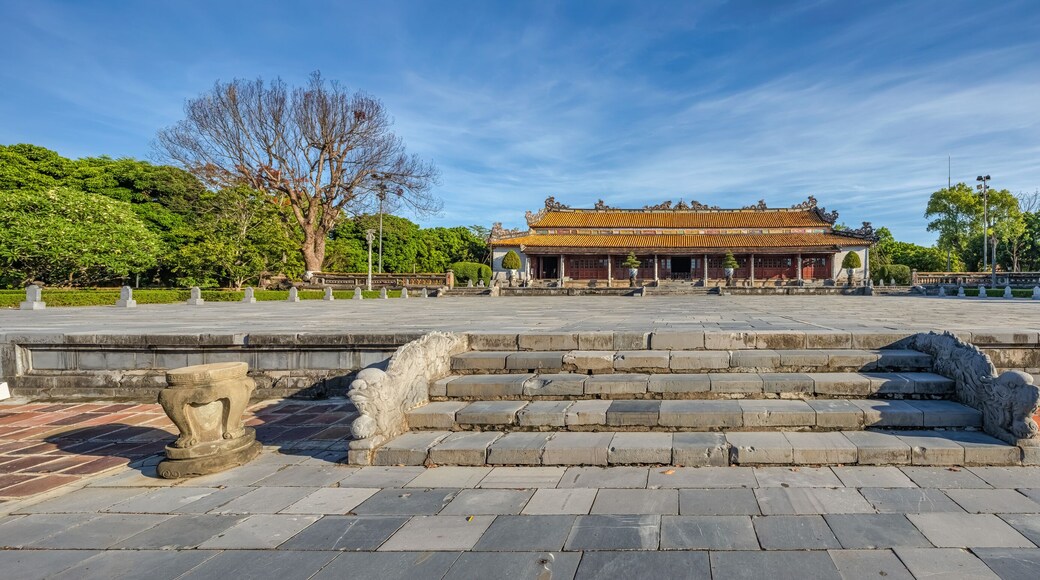 Wonderful view of the Thai Hoa palace in the Imperial City with the Purple Forbidden City within the Citadel in Hue, Vietnam. Imperial Royal Palace of Nguyen dynasty in Hue. Hue is a popular