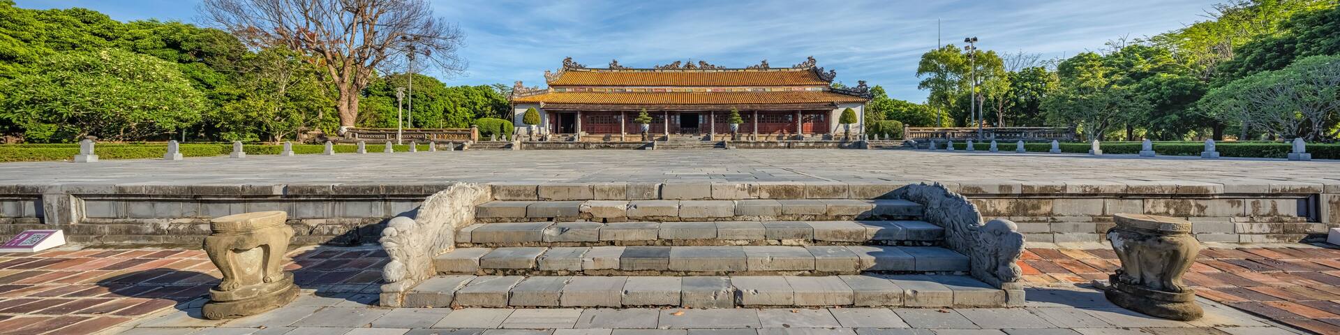 Wonderful view of the Thai Hoa palace in the Imperial City with the Purple Forbidden City within the Citadel in Hue, Vietnam. Imperial Royal Palace of Nguyen dynasty in Hue. Hue is a popular