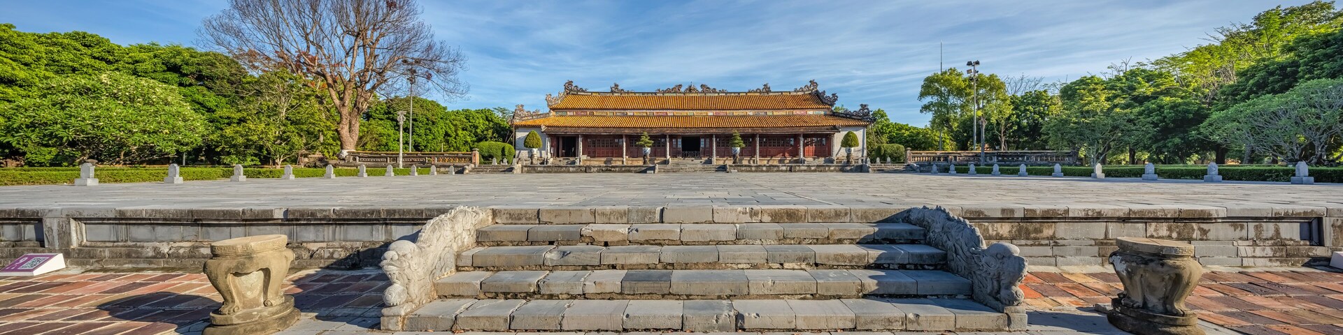 Wonderful view of the Thai Hoa palace in the Imperial City with the Purple Forbidden City within the Citadel in Hue, Vietnam. Imperial Royal Palace of Nguyen dynasty in Hue. Hue is a popular