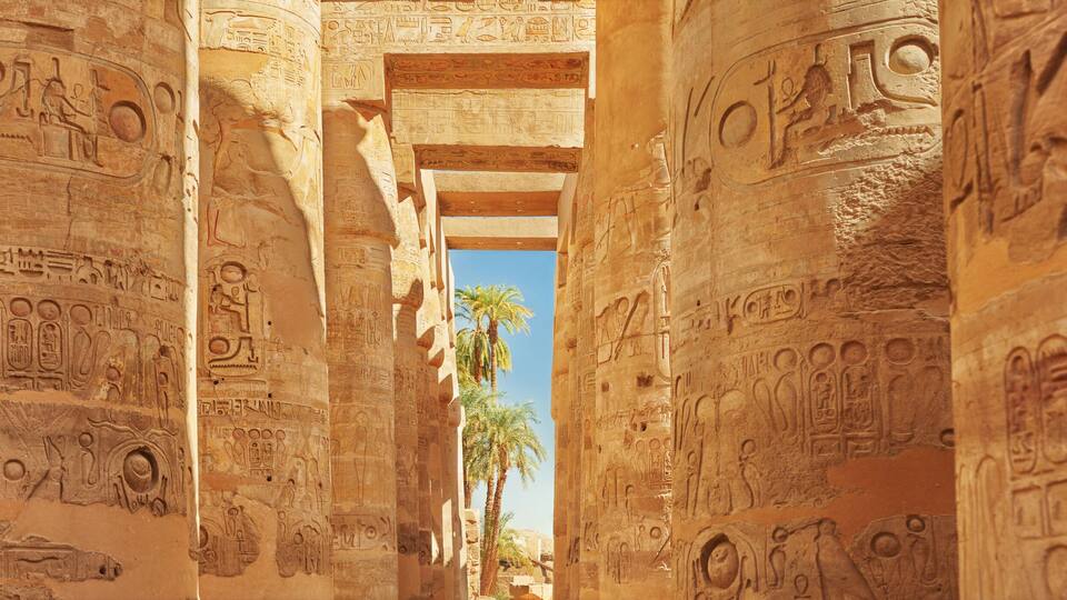 Egypt - karnak hypostyle hall columns in the temple at luxor thebes.