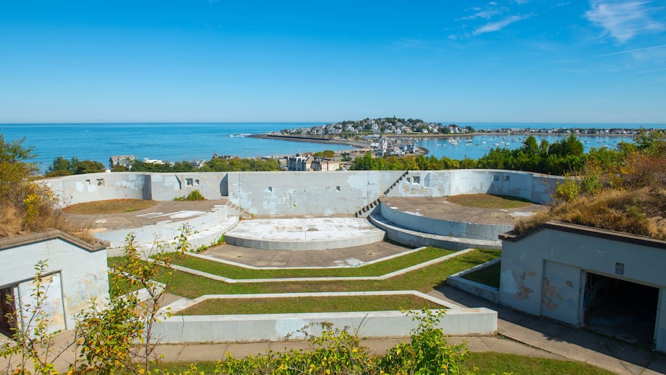 Fort Revere on Telegraph Hill with Point Allerton in Hull Village in town of Hull, Massachusetts MA, USA.