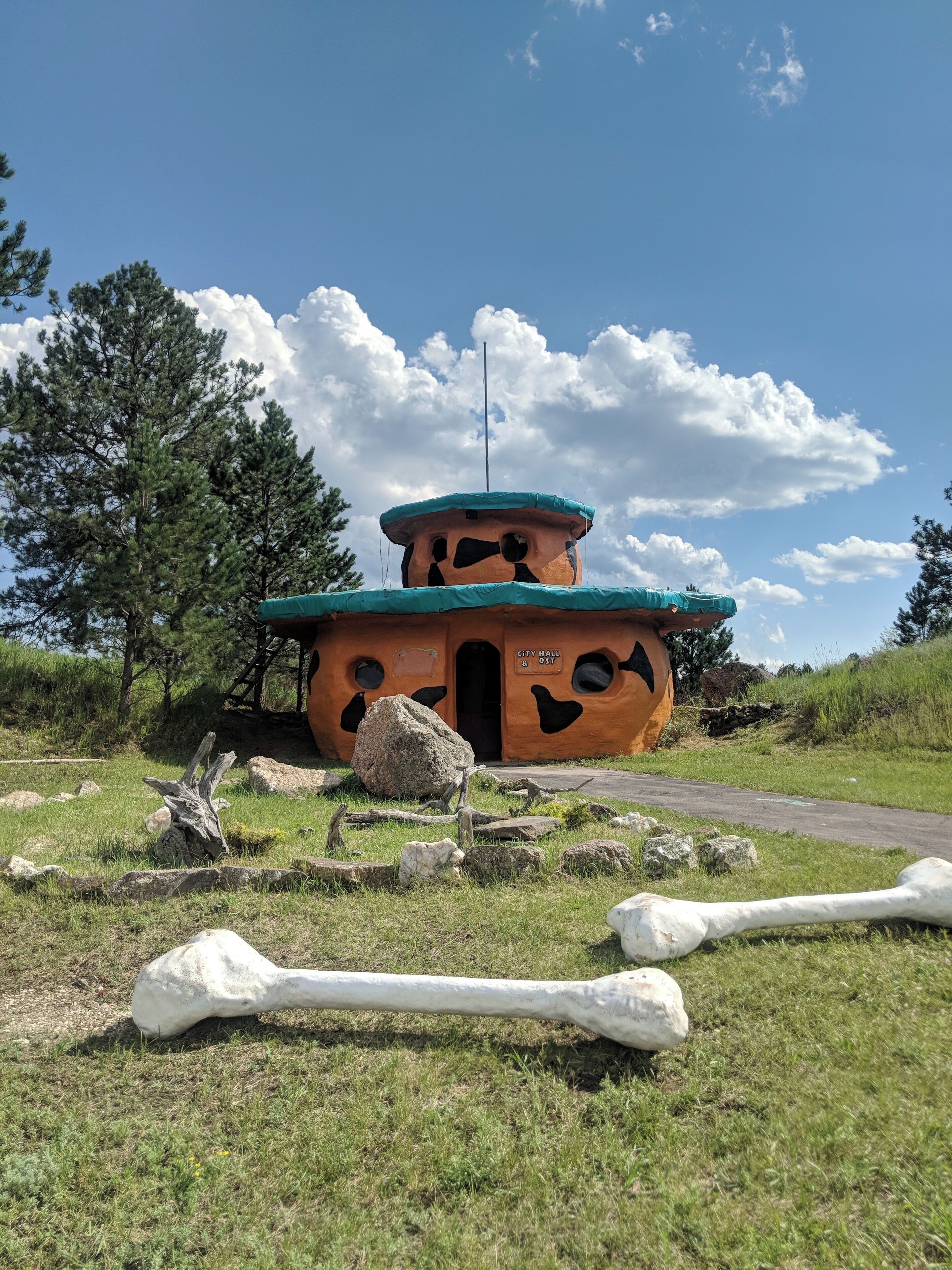 We found this little ghost town by mistake. 
 I thought it was gone forever, but it is still there! Bedrock City was a favorite place to visit when I was a little girl.  Now it is closed, but still pretty cool.  I wish they still served brontosaurus burgers!  Get there before they tear it down!