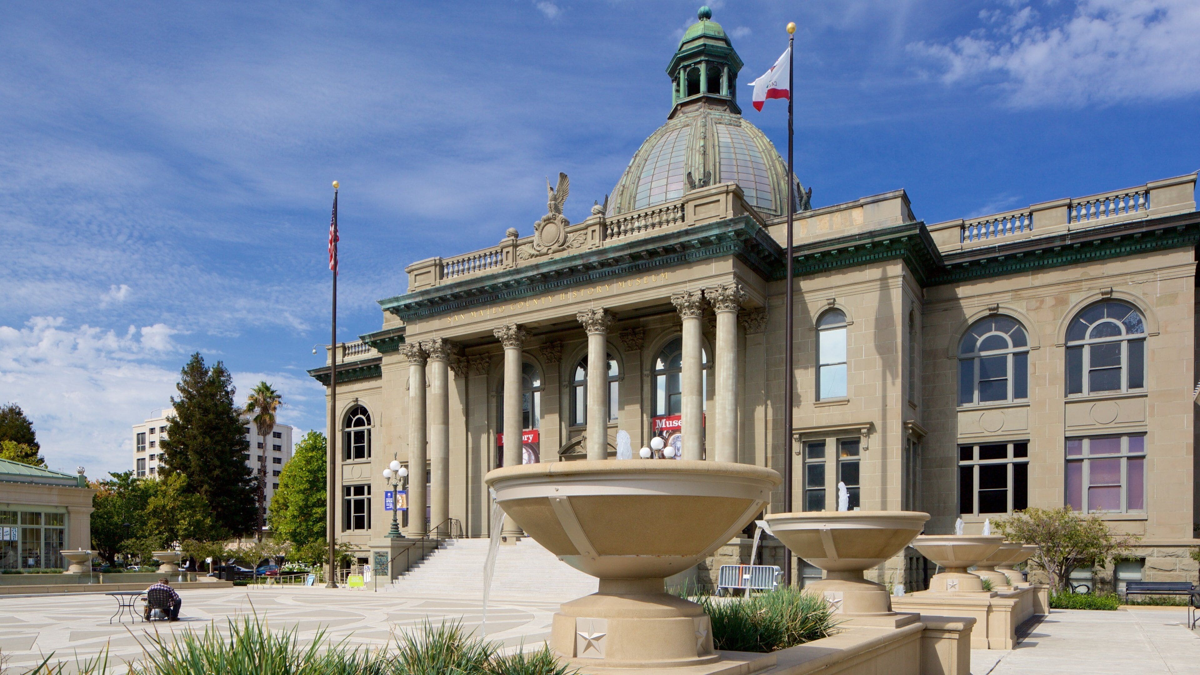 Redwood City which includes an administrative building, heritage architecture and a city