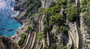 Capri had so many gorgeous viewpoints but I loved this shot of the walkway down to the vibrant blue water #italy #capri #europe #travel #water #mediterranean