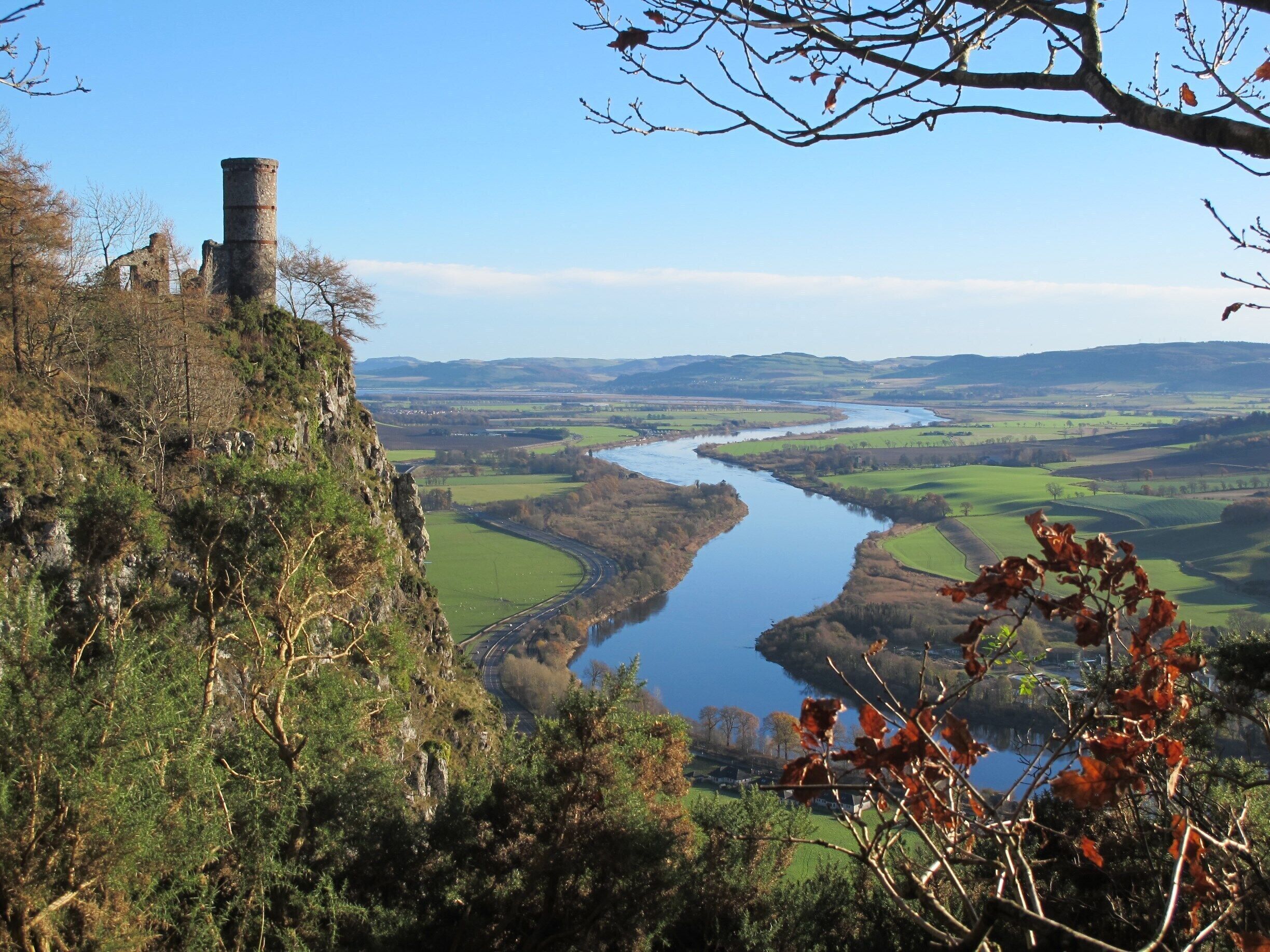 River Tay meanders below the tower near Kinnoull Hill.