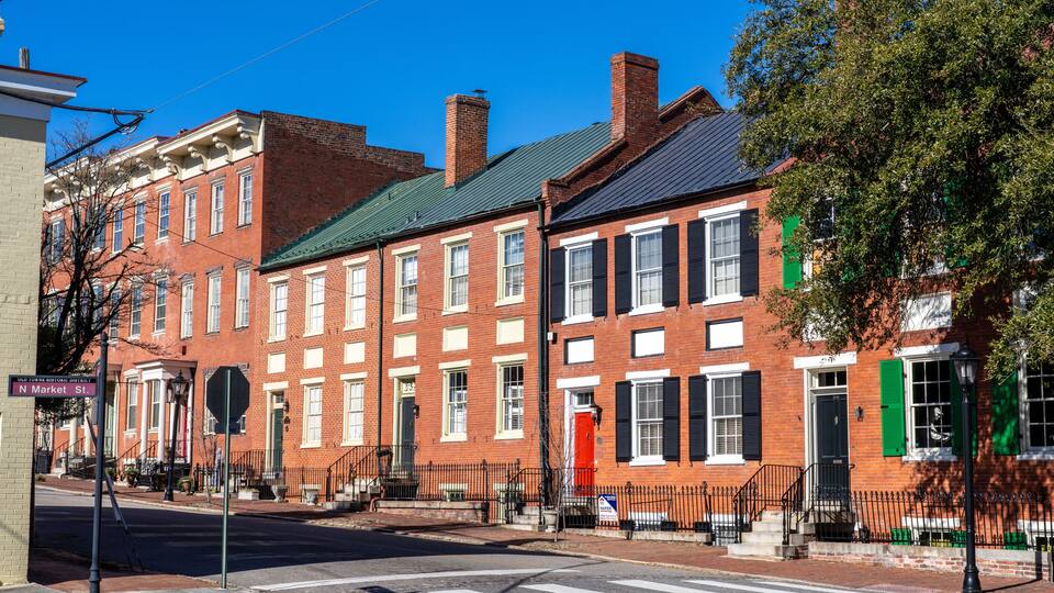 Historic Row Houses Along the Street in Petersburg Virginia