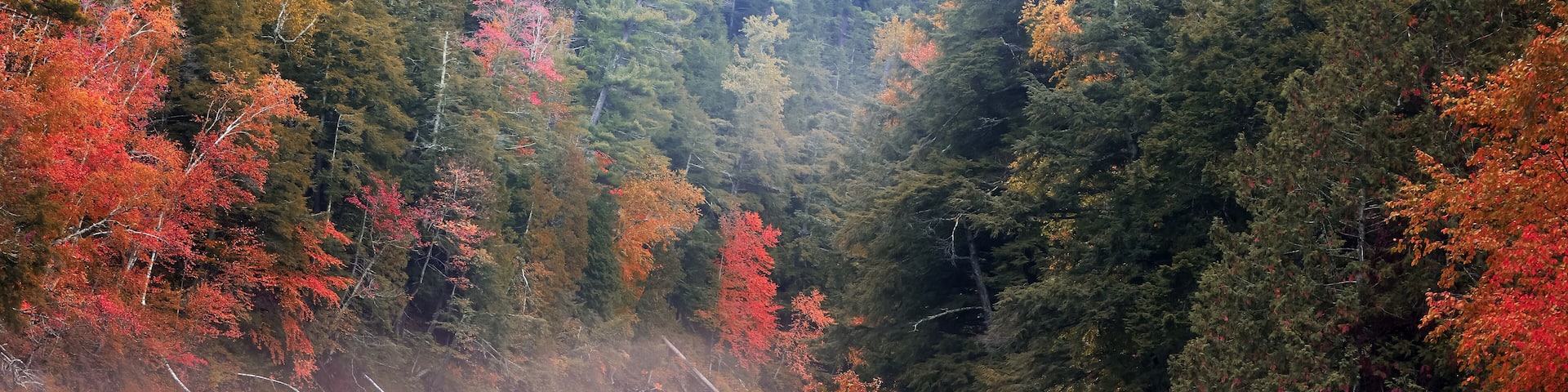 Scenic fall foliage along Black river in Michigan upper peninsula