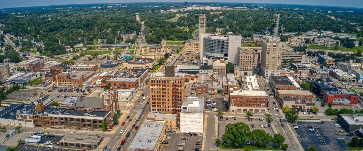 Aerial View of Downtown Pontiac, Michigan during Summer