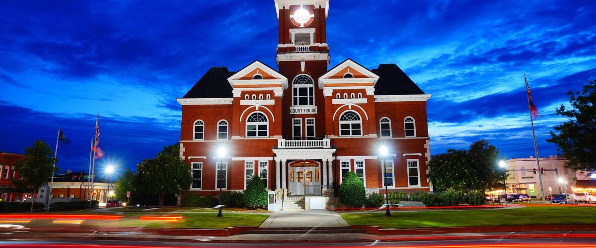 Forsyth, Georgia, USA 07 19 2024: The night landscape of Forsyth city: Forsyth is a city in and the county seat of Monroe County, Georgia, United States.