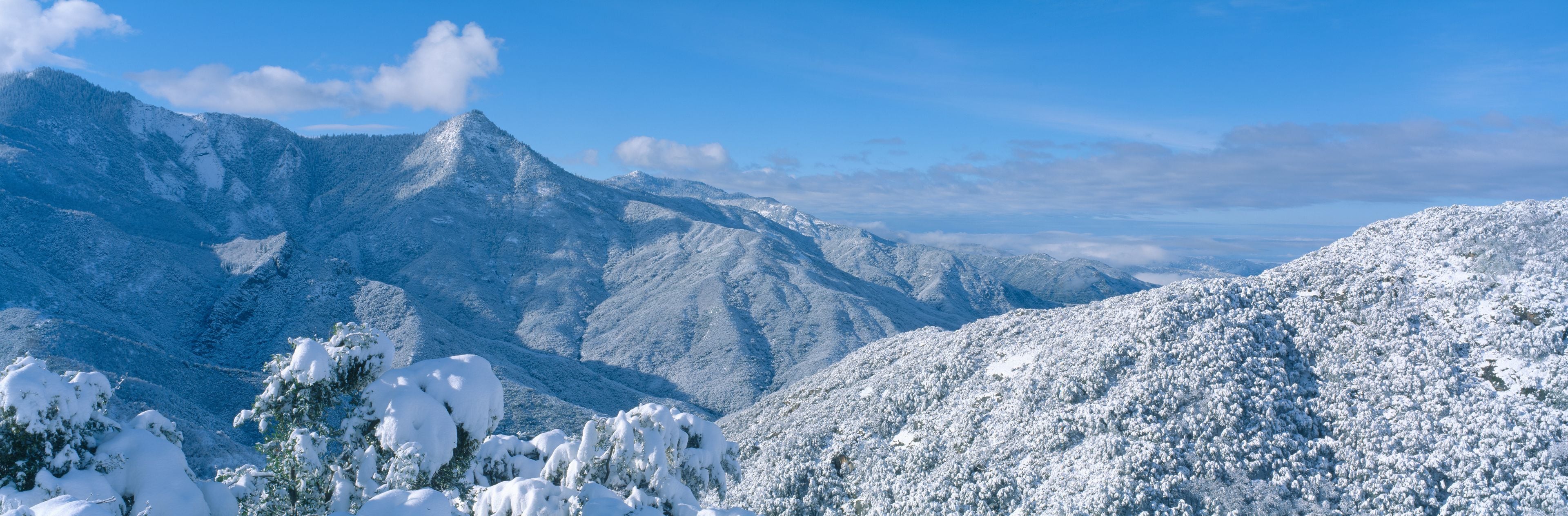 Snow-covered mountains in Sequoia National Park, California
