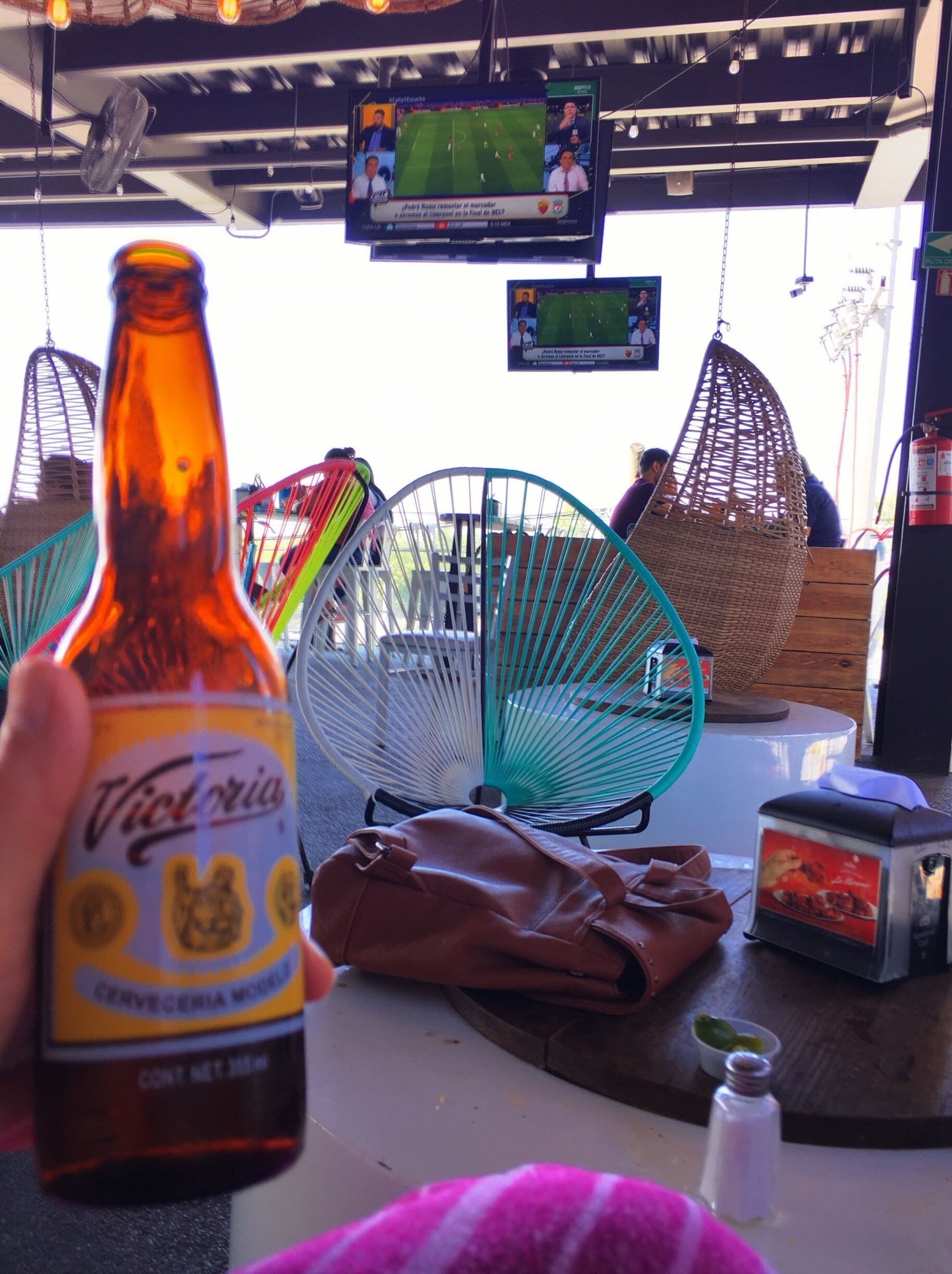 Fresh bar on the second story. Sit outside in the swinging chairs, sip a Victoria con limon, watch the futbol game and forget that the rest of the world exists