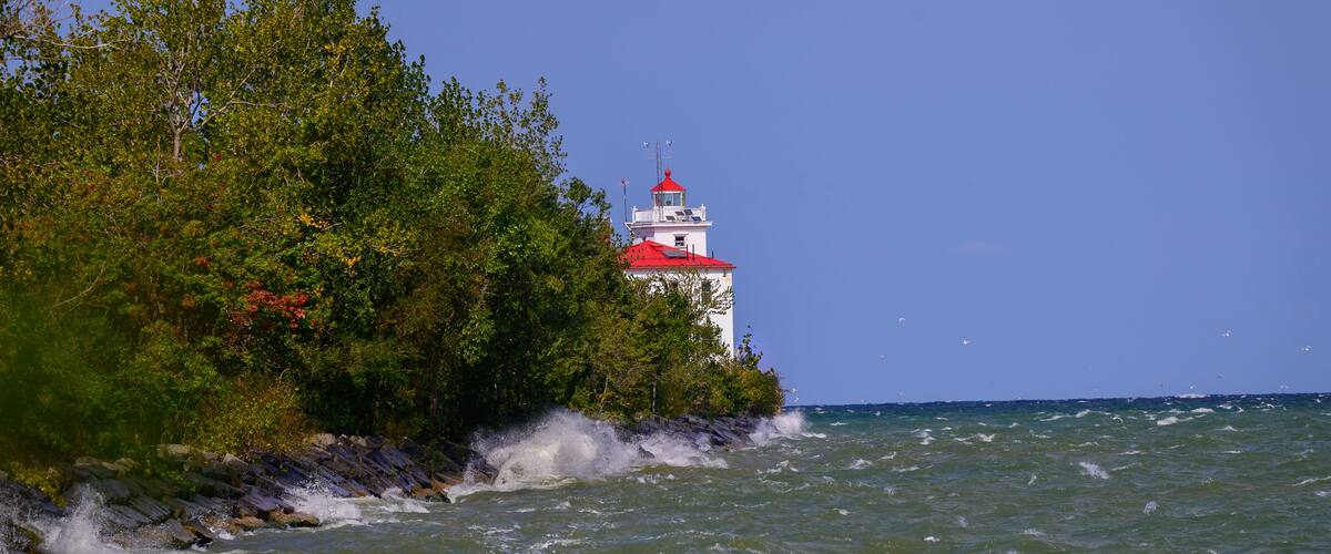 Fairport Harbor West Breakwater Lighthouse on Lake Erie, near Painesville, Ohio.
