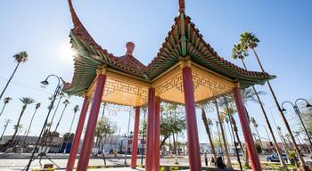 Daytime view of Chinese style architecture in downtown Mexicali, Baja California, Mexico.
