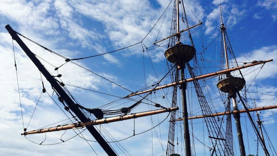 Just gorgeous! Masts of the Mayflower II against a blue sky. Plymouth, MA