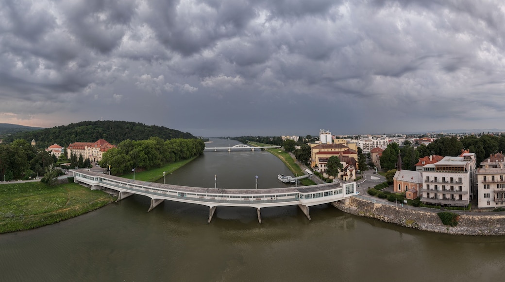 Aerial view of the river Vah and the city of Piestany in Slovakia