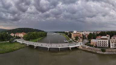 Aerial view of the river Vah and the city of Piestany in Slovakia