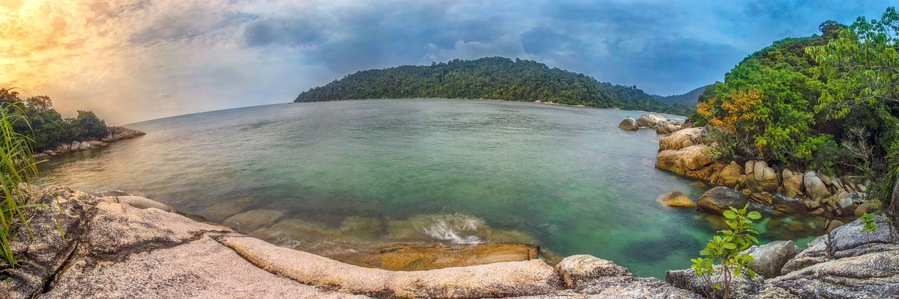 Panoramic view Pangkor island, Malaysia. Image has grain or subject is blurry or noise or out of focus and soft focus when view at full resolution. (Shallow DOF, slight motion blur)