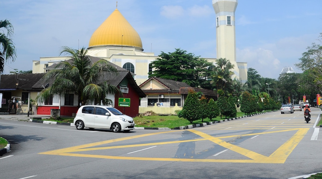 Exterior of Masjid Jamek Sultan Abdul Aziz at Petaling Jaya, Malaysia. Modern mosque and community building with Islamic design and architecture.