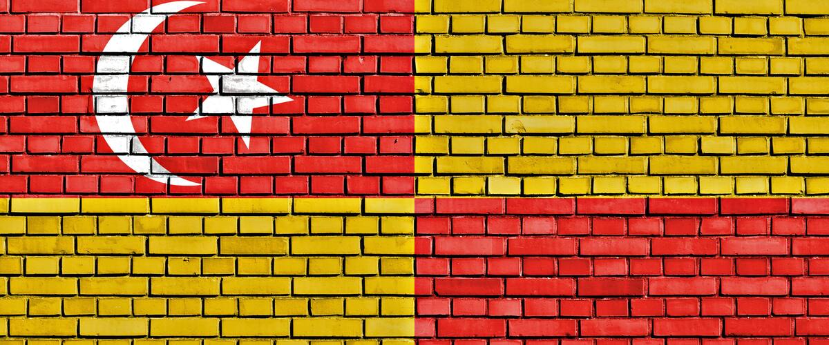 A brick wall with a flag design.