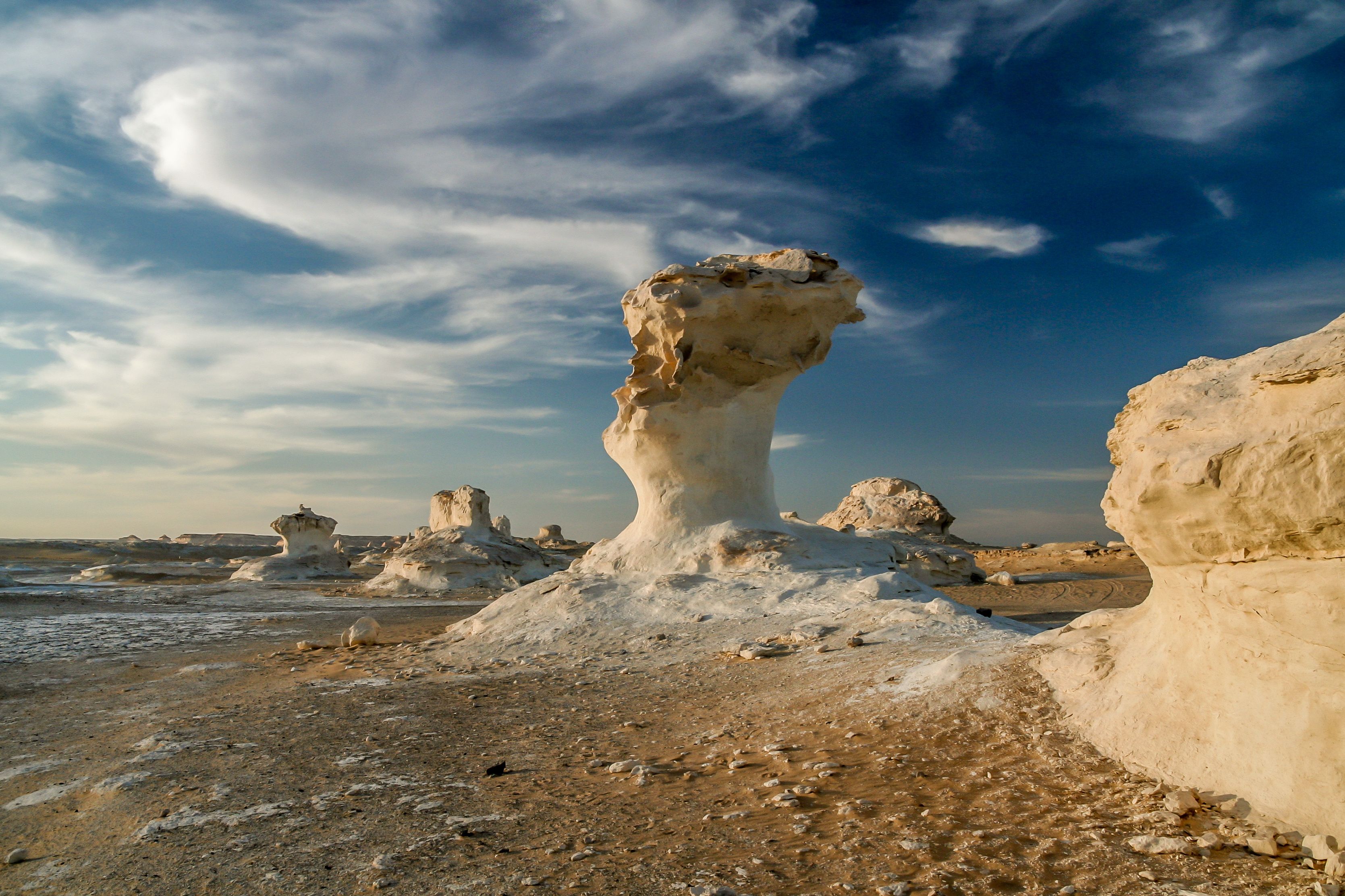A desert landscape with unique rock formations.