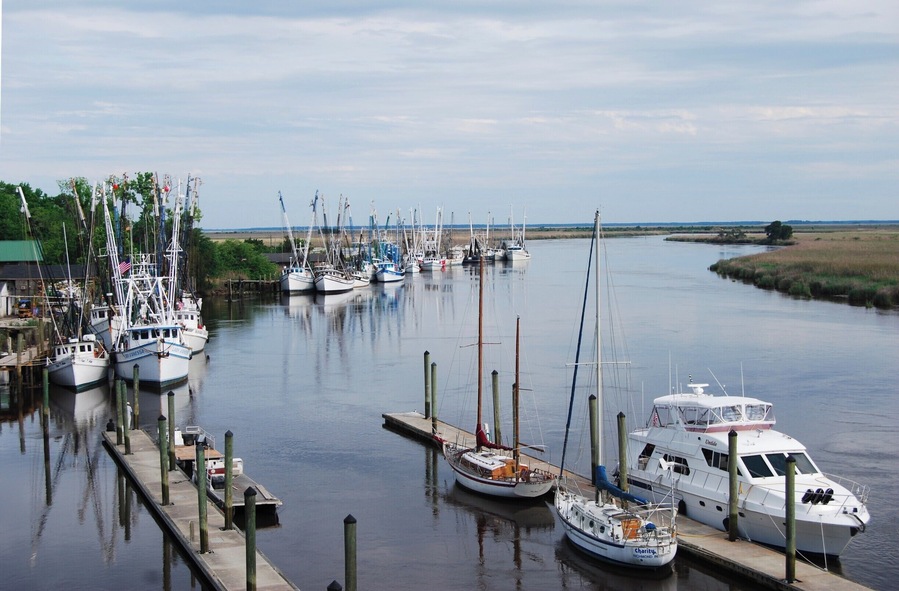 The view of the marina, creek, and marsh from the bridge in Darien is gorgeous. This tiny town if full of fishermen, crabbers, and shrimpers. I love watching all of the shrimping boats come back into dock!