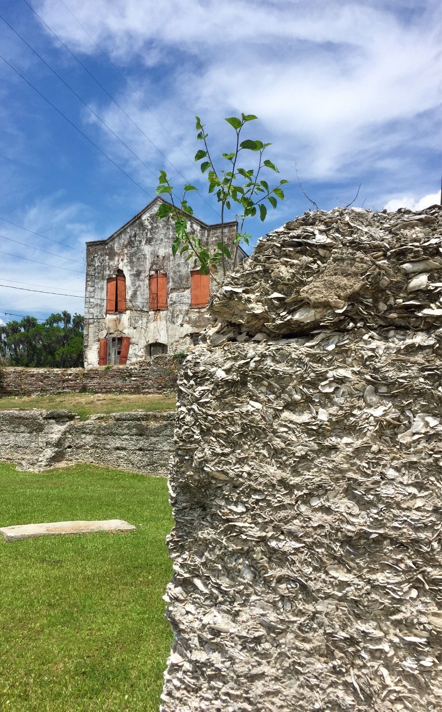 Ruins of the Adam Strain building and tabby walls from the river front warehouses. This is all that remains from the once thriving river port city of Darien. It was burned to the ground by Union troops  on June 11, 1863. 