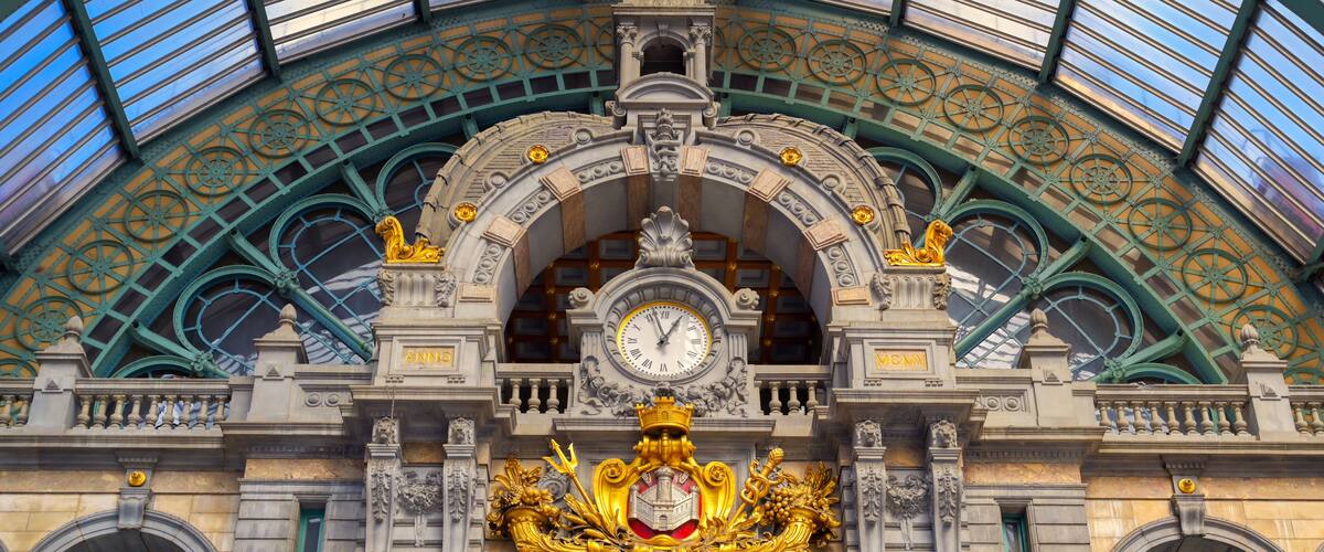 The interior of the Antwerp (Antwerpen), Belgium railway station.