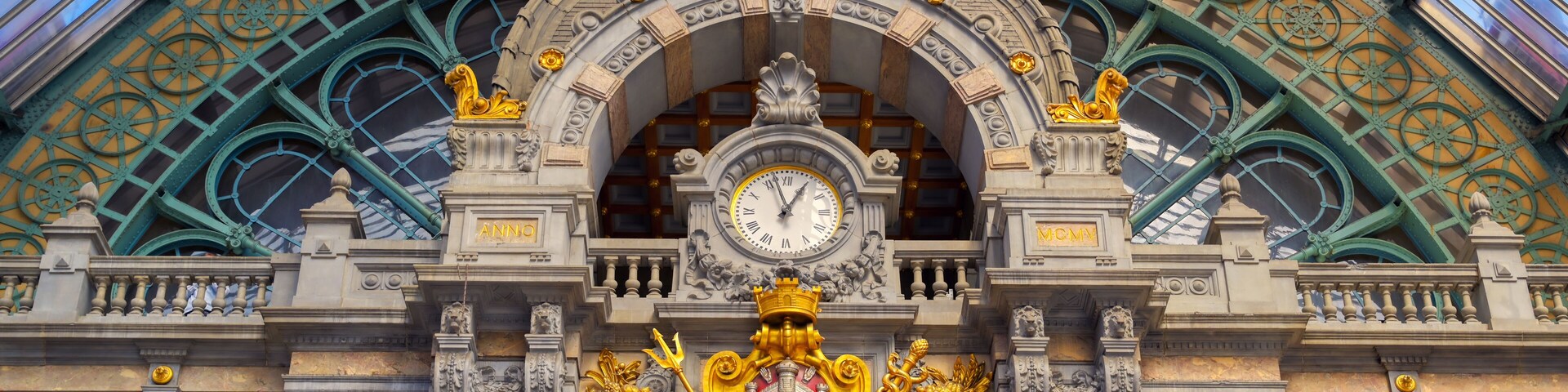 The interior of the Antwerp (Antwerpen), Belgium railway station.