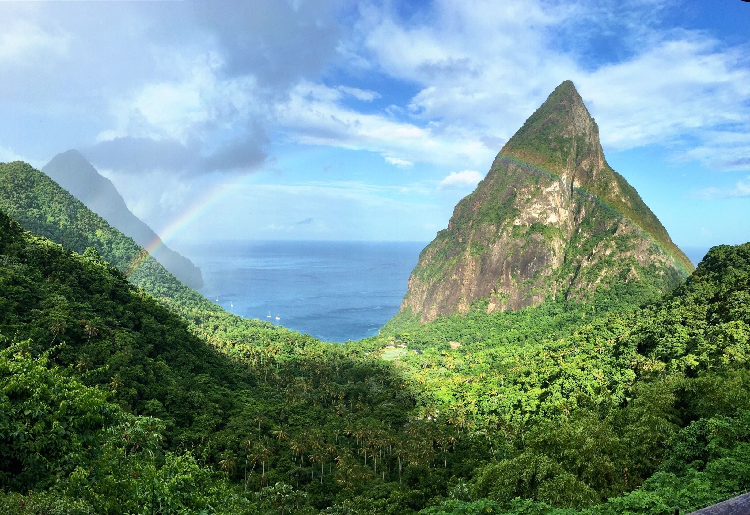 View from our room at Ladera.  Rainbows are not uncommon near the Pitons.