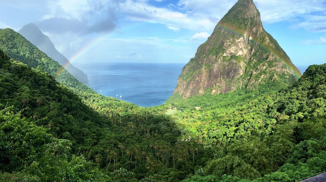 View from our room at Ladera. Rainbows are not uncommon near the Pitons.