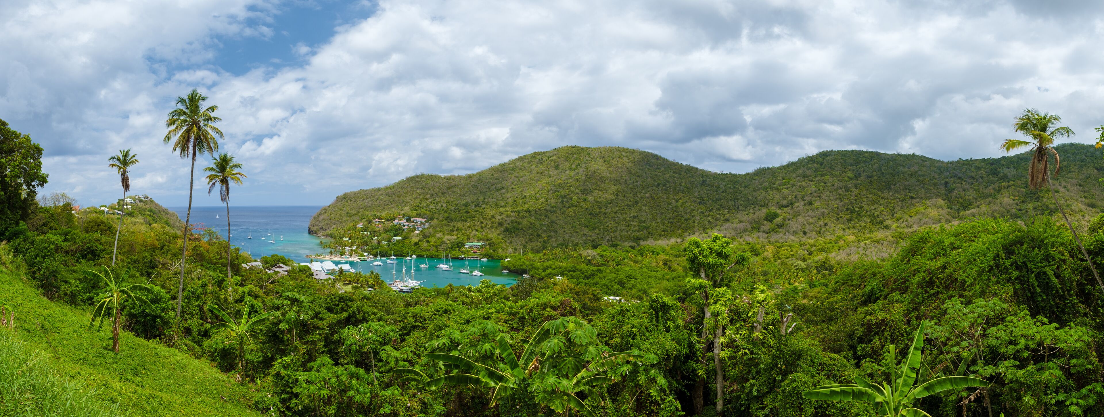Pitons mountains of Saint Lucia, St. Lucia Caribbean Sea with Pitons on a beautiful summer day