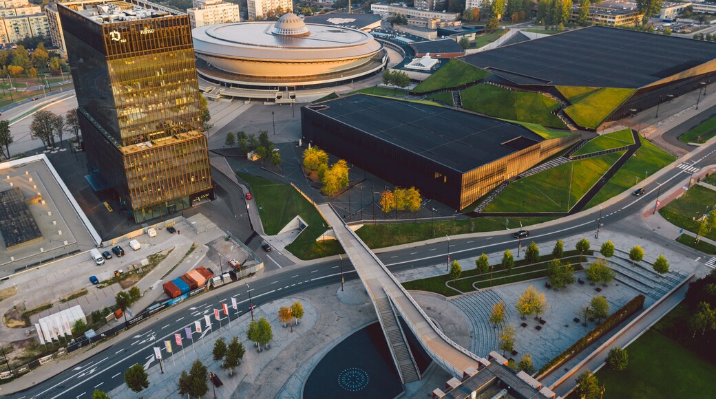 Beautiful sunrise over city center of Katowice