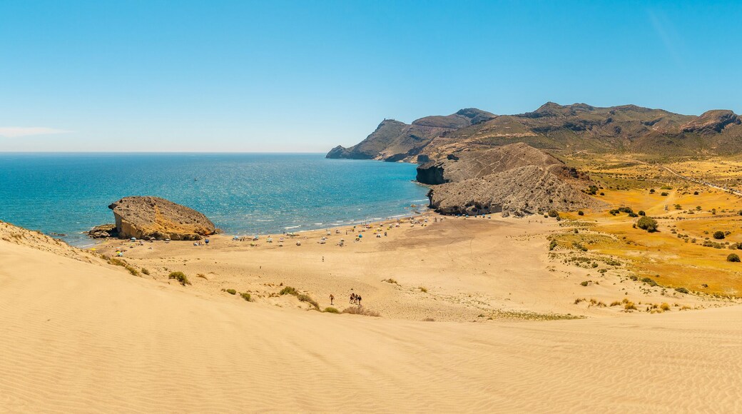 Panoramic of the Monsul beach of the Natural Park of Cabo de Gata, San Jose, Almeria. Spain