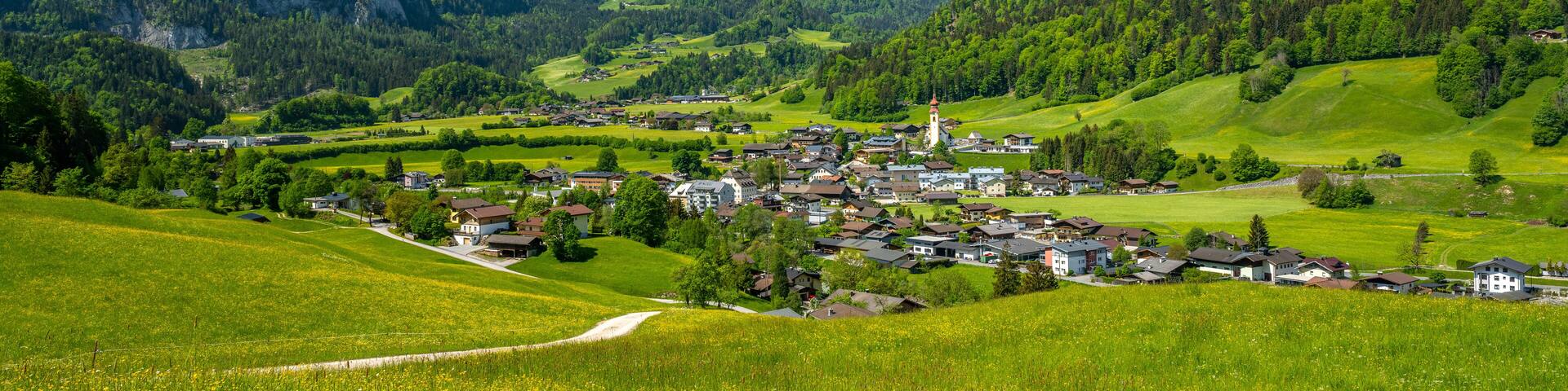 Idyllic village of Unken in summer, Pinzgau, Salzburger Land, Austria, Europe
